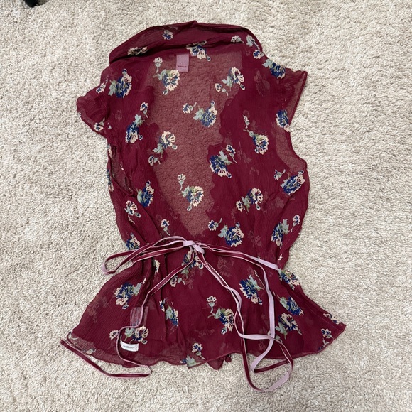 Hollister Y2K 90s Vintage 100% Silk Wrap Floral Blouse Top Small - Picture 5 of 5